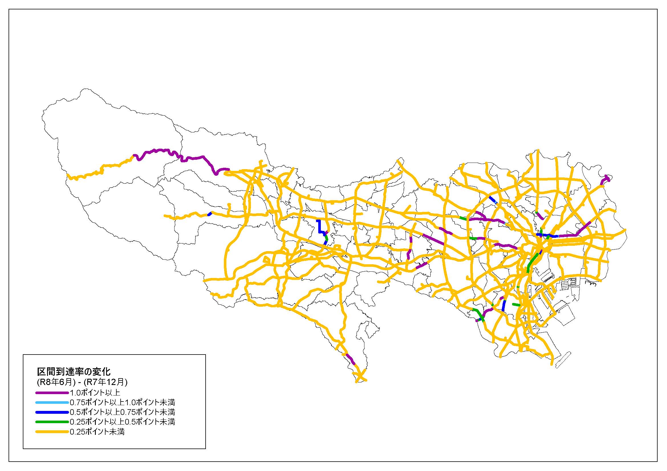 区間到達率変化図(令和7年12月末時点➡令和8年6月末時点)