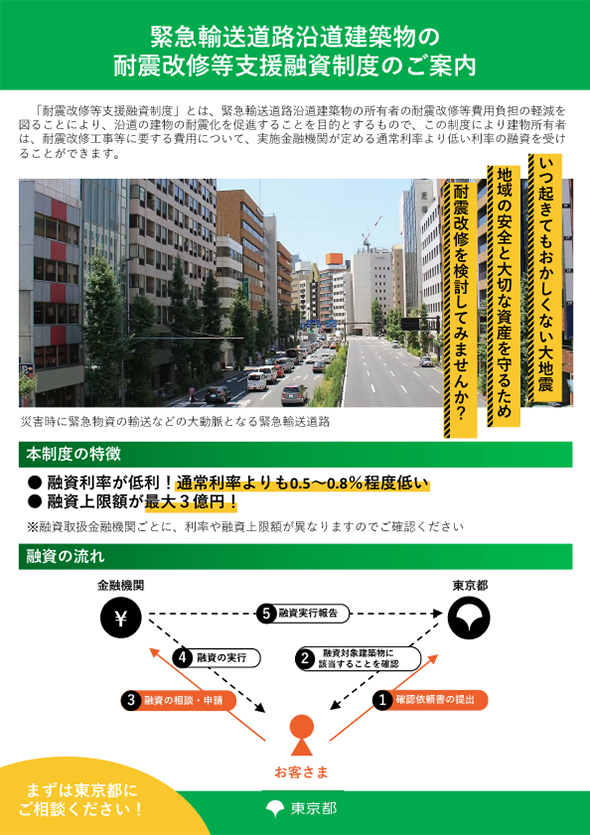 緊急輸送道路沿道建築物の耐震改修等支援融資制度のご案内