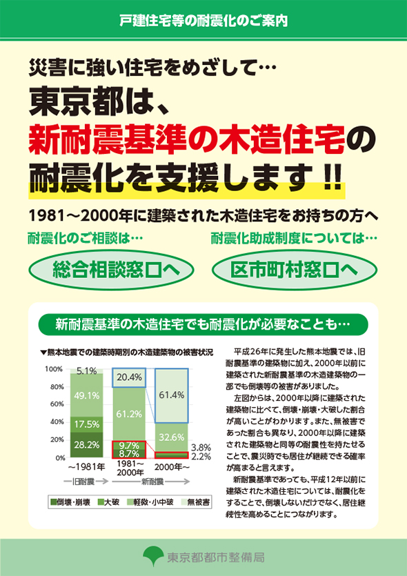 東京都は、新耐震基準の木造住宅の耐震化を支援します!!